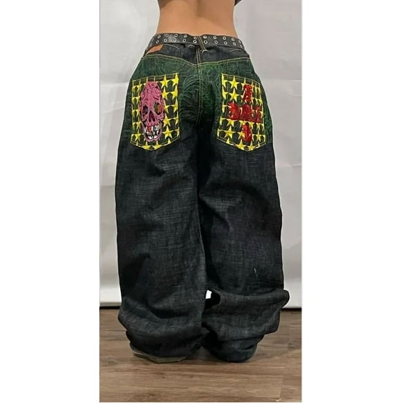 JNCO street jeans retro hip-hop dragon big pockets baggy jeans women‘s Y2K new Harajuku Gothic rock wide-leg pants wide trousers JIANGLANG