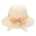 thumbnail image 3 of Women's Glitter Straw Sun Hat with 3D Floral Bowknot and Faux Pearl Accent Featuring Wide Brim Foldable Design Beige, 3 of 6