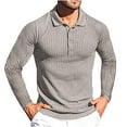 thumbnail image 3 of Aofany Men's Knit Shirts Lapel Long Sleeve Shirt Fashion Button Solid Color Slim Fit Tee Shirts, 3 of 5