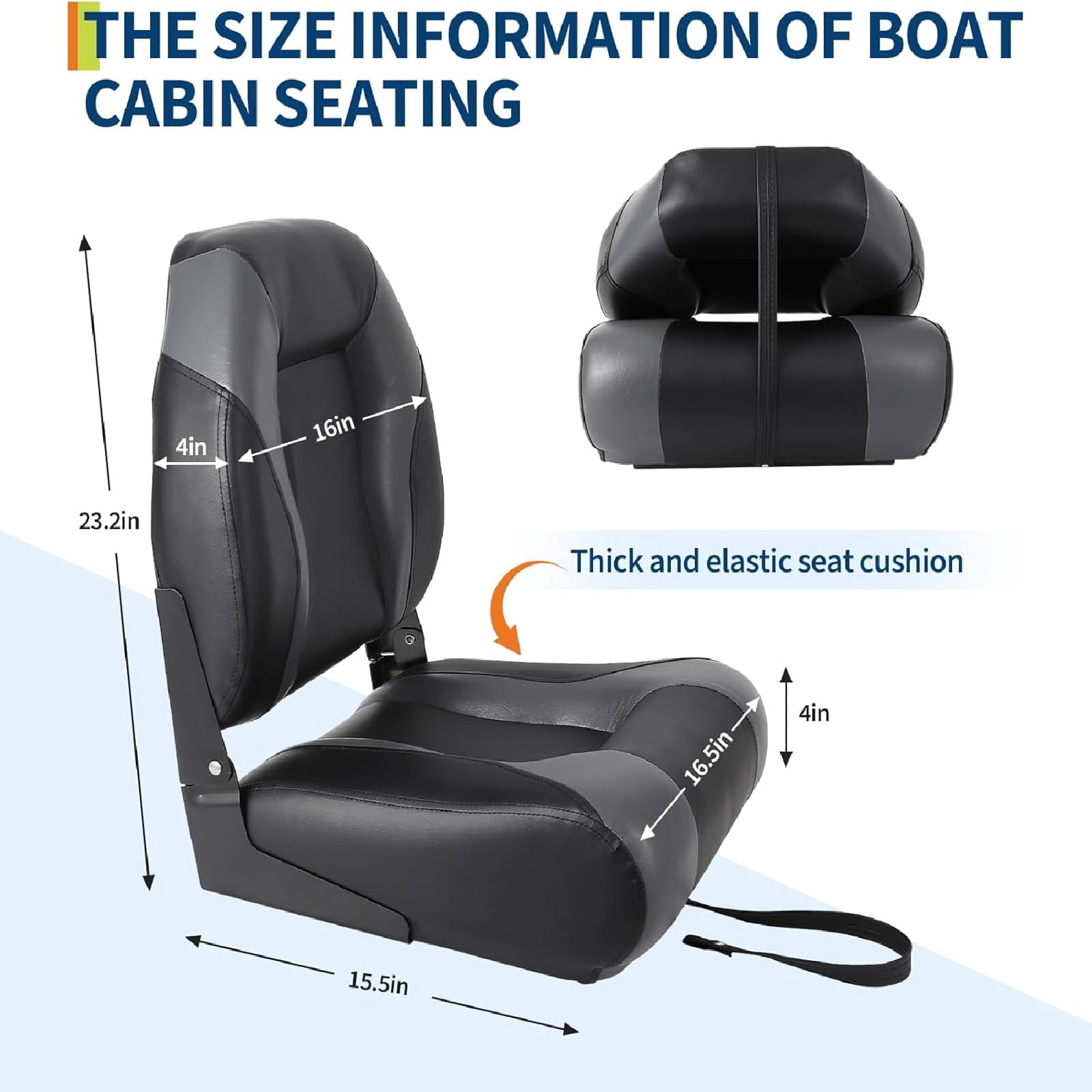 Ladcaser 2 Pack Premium High Back Folding Boat Seat, Marine Seats for Fishing, Sightseeing, Speedboats, Canoes