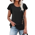 thumbnail image 6 of Women's Tunic Tops Summer Ruffle Short Sleeve Top Loose Crew Neck Dressy Shirt Blouse with Button Detail, 6 of 9