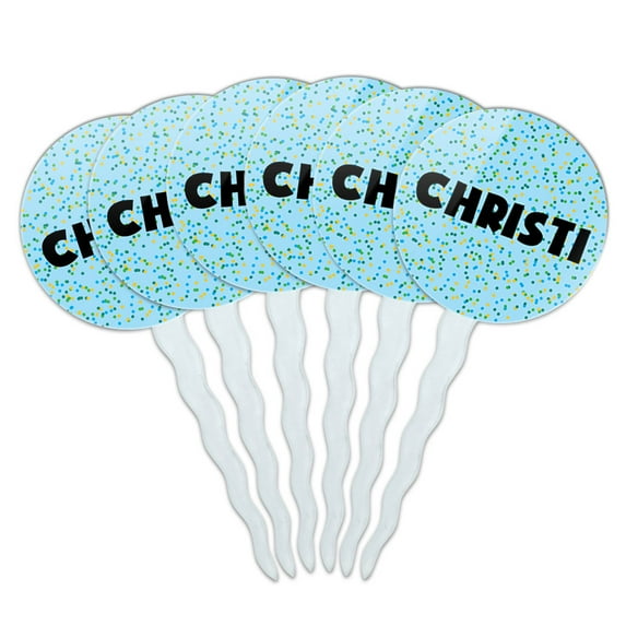 Christi Cupcake Picks Toppers - Set of 6 - Blue Speckles