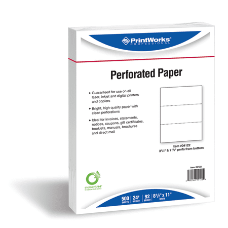 Printworks, PRB04122, Pre-Perforated Paper for Invoices, Statements, Gift Certificates, 500 / Ream, White