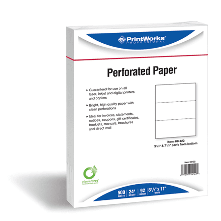 Printworks, PRB04122, Pre-Perforated Paper for Invoices, Statements, Gift Certificates & More, 500 / Ream, White
