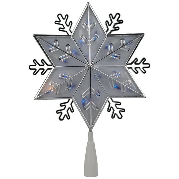 Northlight 10" Silver Flocon de Neige Éclairé Arbre de Noël Topper - Lumières Bleues