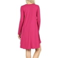 thumbnail image 3 of Women Long Sleeve Round Neck A-Line Pleated Knee Length Tunic Dress with Side Pockets (DK Plum, M), 3 of 4