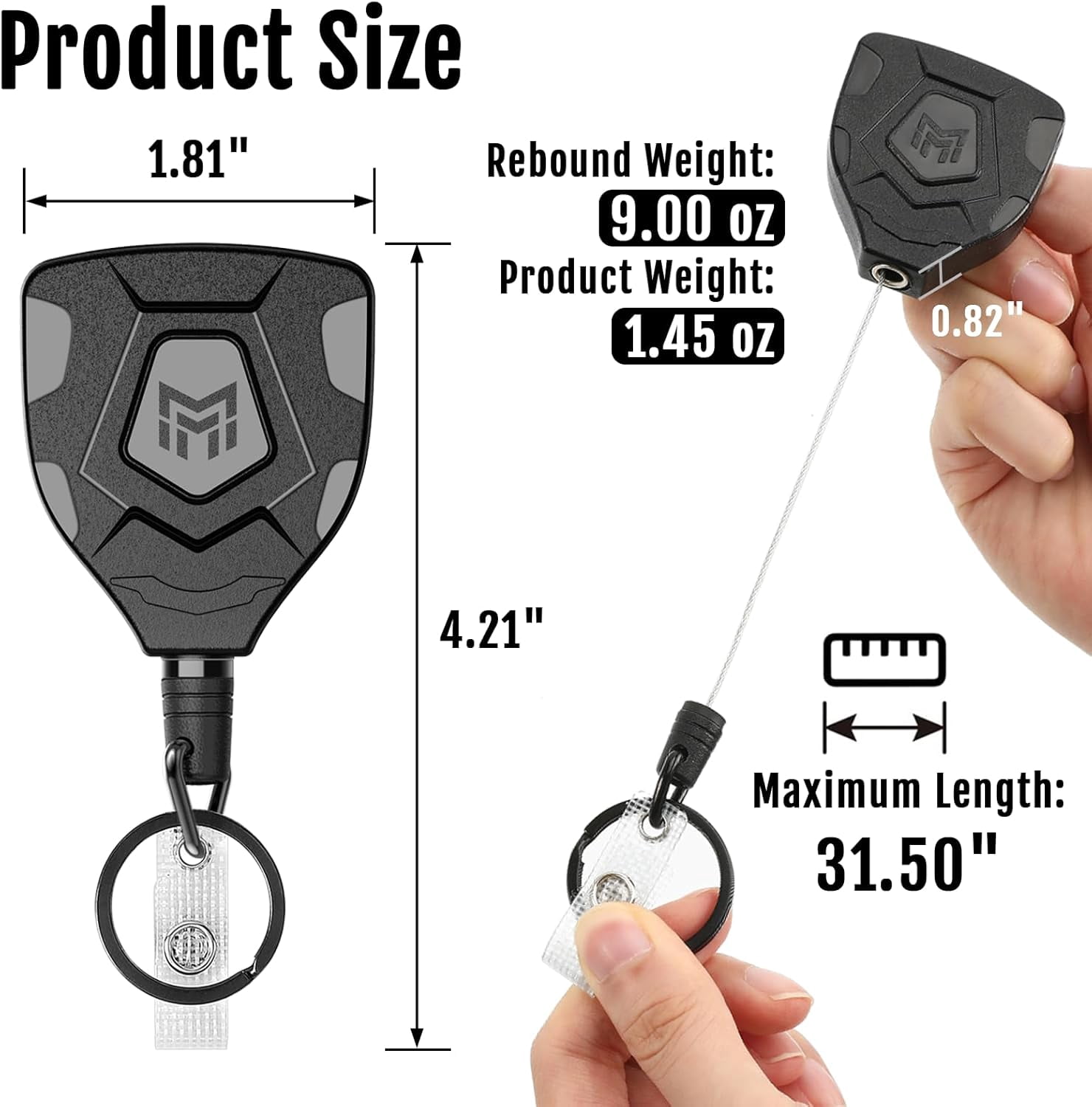 Heavy Duty Retractable Keychain with Belt Clip, ID Badge Reel Key Chain, Badge Holder with 31.5' Steel Cord and Key Ring, 9.0oz, 2-Pack