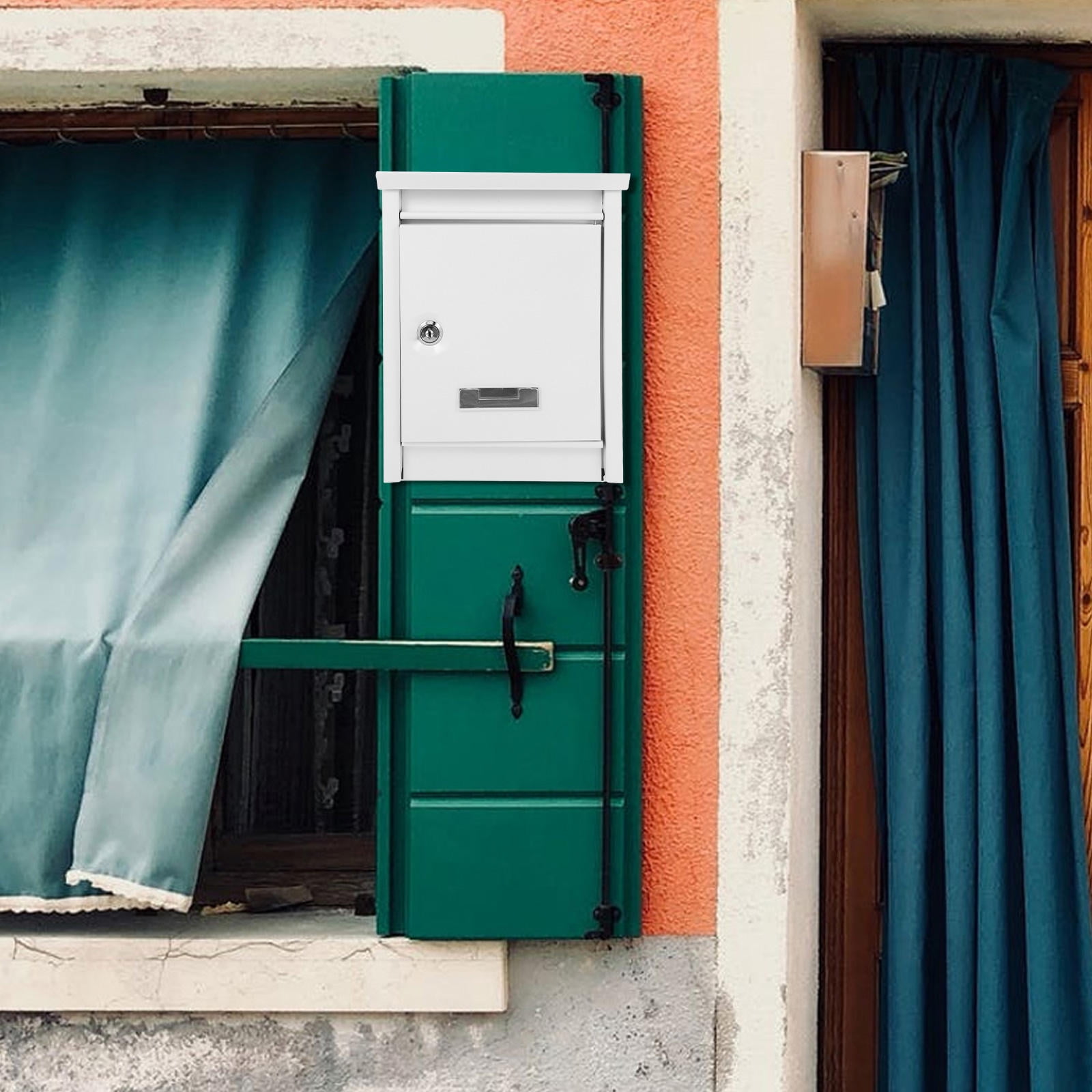 Lockable White Metal Wall-Mount Mailbox for Outdoor Use with Large Capacity and Weather-Resistant Design