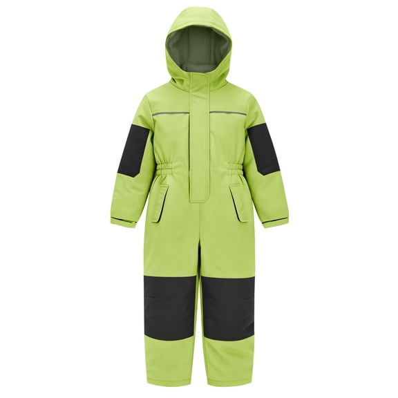 YunPes Kids Girls Snowsuit One Piece Fleece Lined Color Block Snow Ski Zip Up Hooded Jacket Winter Warm Windproof Jumpsuit