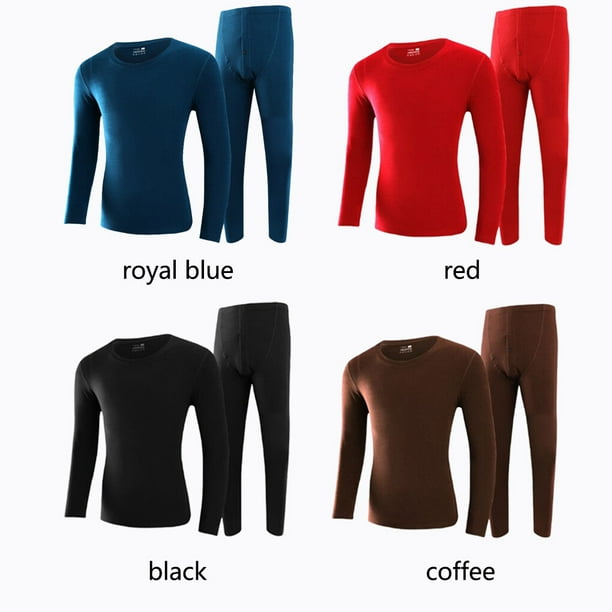 Langgg Male Thermal Underwear Casual Color Warm Long Johns Long Base Layer  Long-sleeve Pants Set Motorcycle Skiing Fitness Home Coffee XXL 