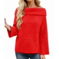thumbnail image 3 of Women Off the Shoulder Sweater Long Sleeve Tops 2025 Fall Loose Knit Pullover Sweaters Winter Clothes Red M, 3 of 8