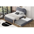 thumbnail image 4 of DreamBuck Full Size Upholstered Platform Bed Frame with Trundle, Modern Bed Frame with Cloud Shaped Headboard and Wood Supporting Feet, Full Size Bed Frame for Kids, Boys, Girls, No Box Spring Needed, 4 of 9