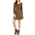 thumbnail image 3 of INSPIRE CHIC Women's Fall Square Neck Long Sleeves a-Line Plaids Dress Brown-Gold XS, 3 of 7