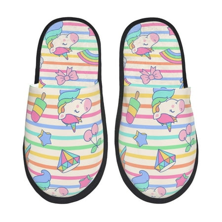 Balery Cute Unicorn Slient Indoor Furry Fleece Comfort House Shoes Soft Non-Slip Home Shoes Cotton slippers House Slippers-- Medium