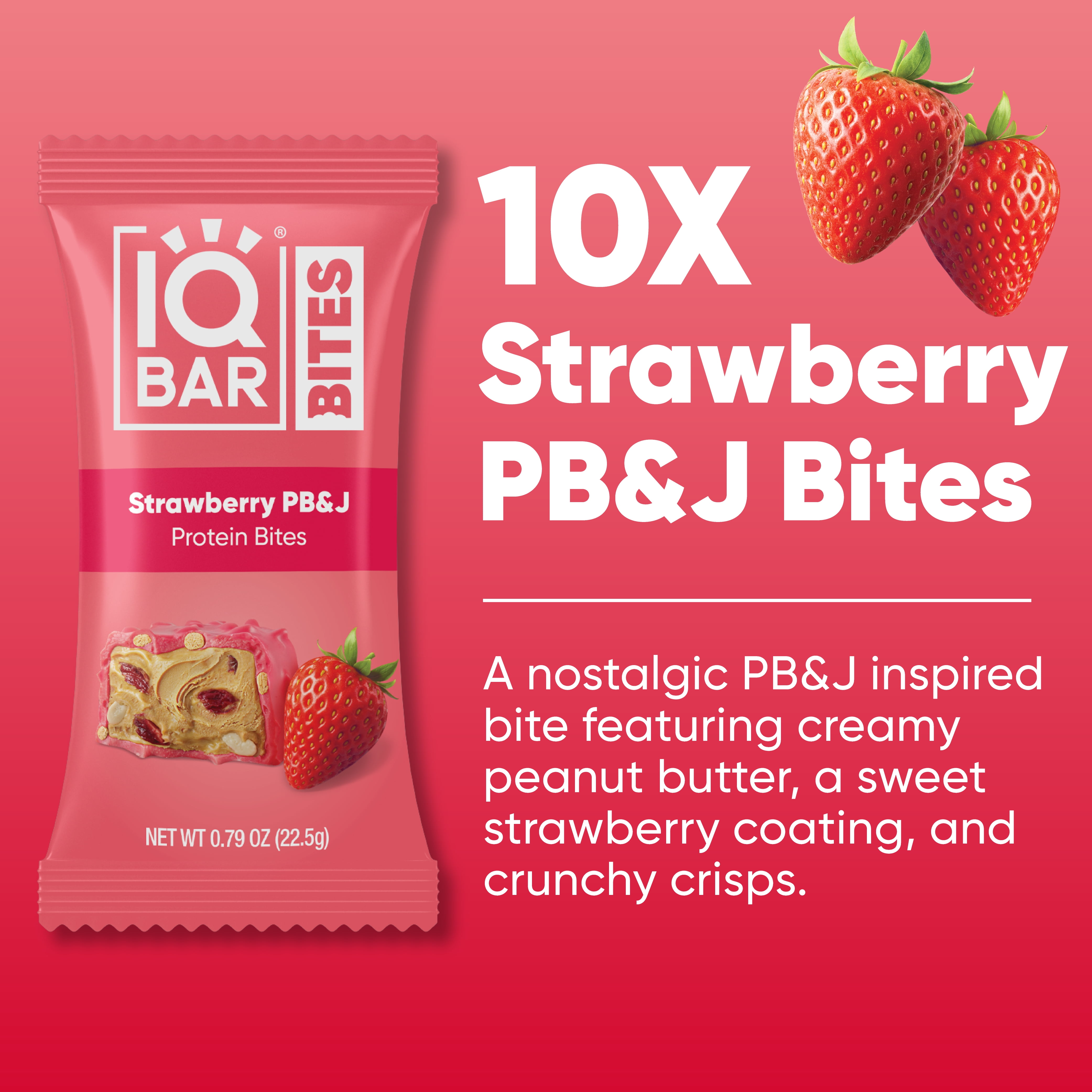 IQBAR Bites Strawberry 10 Count - High Protein, High Fiber, Low Sugar Snack - Clean Label Project Certified