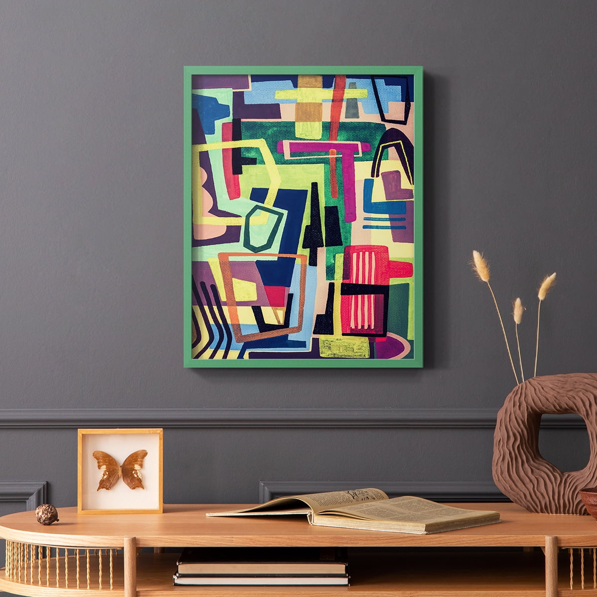 Connected Colors I Framed Print in Green Solid Wood Framed Print No Nail Hanging