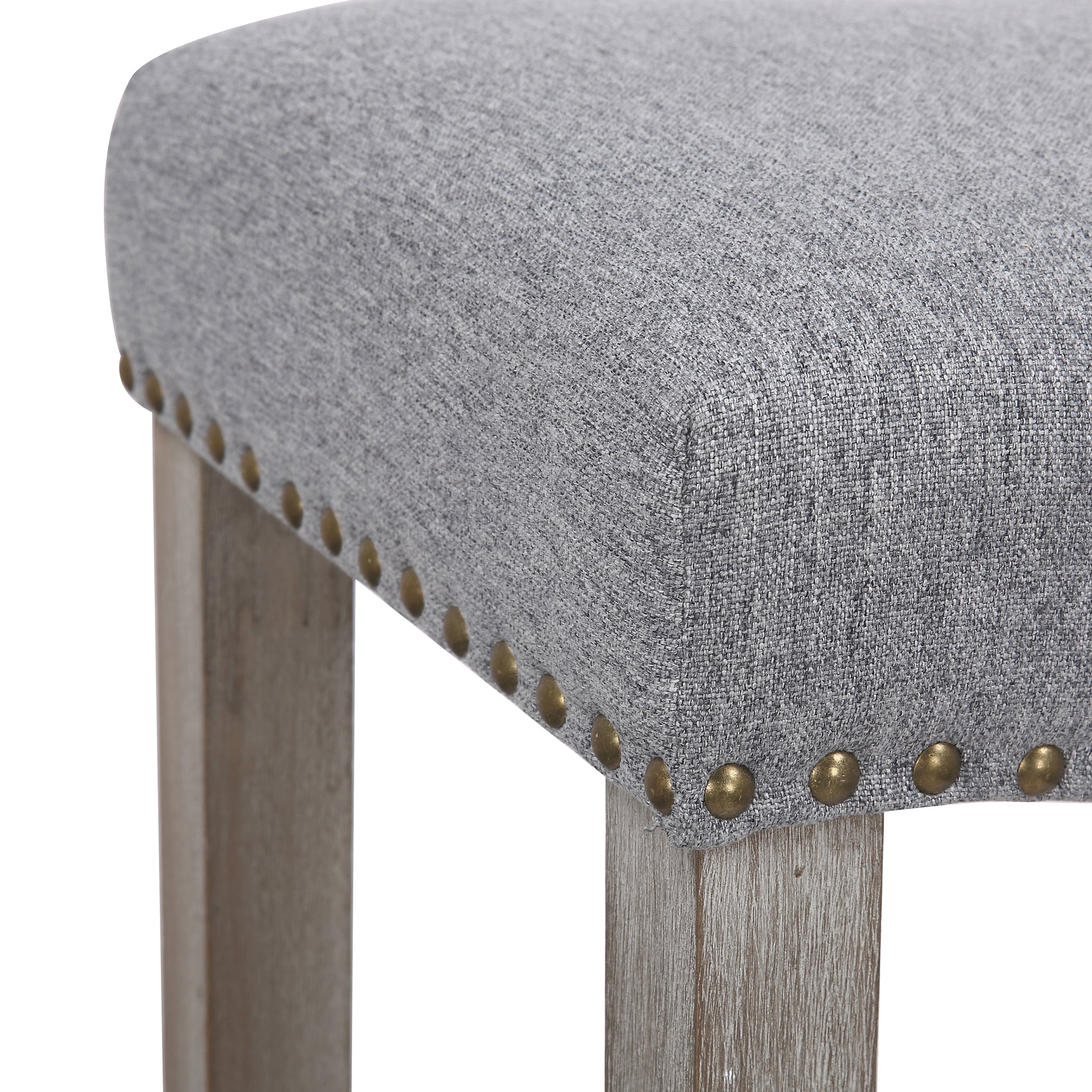 24" Inch Upholstered Saddle Seat Bar Stool (Set of 2), Antique Gray/Gray