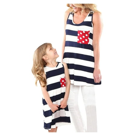 

Rovga Family Look Striped Round Neck Sleeveless Mother Daughter Parent-Child Dress Festival Family Outfits