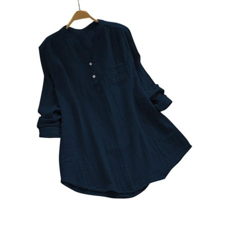- Women V Neck Baggy Loose Cotton Tops T Shirts Plus Size Long Sleeve Tunic Blouse