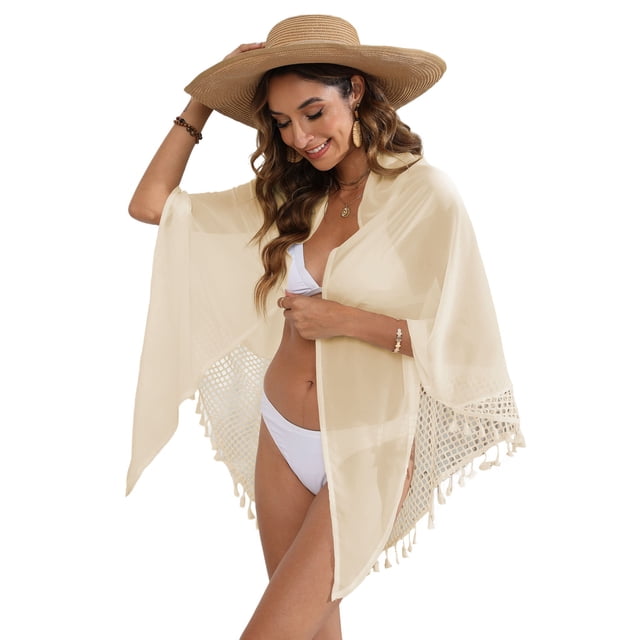 Pareos de Playa Bohemios para Mujer, Pareos de Transparente para Bikini, Faldas para Trajes de Baño. Albaricoque Talla Única