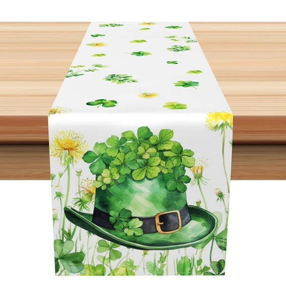 SUNOLIFE St.Patrick's Day Clover Table Runner Clover Kitchen Dining Table Decorations 13 x 72 Inch