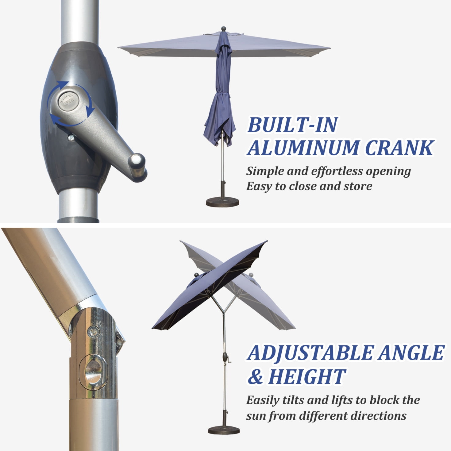 10FT Outdoor Patio Umbrella, Rectangle Market Umbrella with Push Button Tilt and Crank, Table Umbrella 8 Sturdy Ribs UV Protection for Deck, Backyard, Pool, Navy Blue