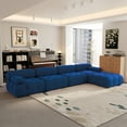 thumbnail image 3 of Magic Home 138.6" Modular Sectional Sofa with Movable Ottomans, Modern Flannel Fabric Deep Seat L-Shaped Cloud Couches Blue Couch for Living Room, Apartment, Office, 5-Seat, Blue, 3 of 10