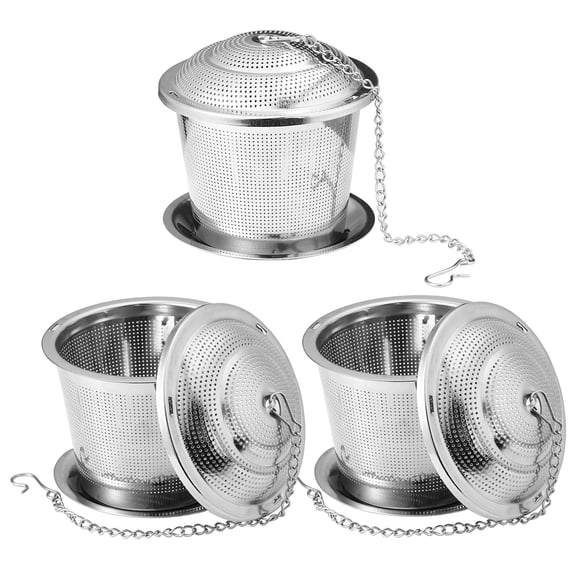 Sekonow 3 Pack Tea Strainers for Loose Tea, Extra Fine Mesh 18/8 Stainless Steel Tea Infuser, Loose Leaf Tea Steeper Tea Diffuser with Extended Chain Hook and Drip Tray, Small