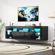 ChVans Floating TV Stand for TV's up to 75, Wall Mounted Floating Entertainment Center with LED Lights, Modern Wood TV Cabinet for Living Room, Bedroom,Black