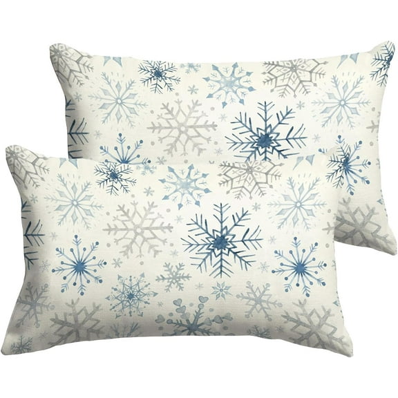 Snowflakes Pillow Covers 12x20 Inch Set of 2, Winter Blue Snowflakes Lumbar Cover,Seasonal Christmas Xmas Decoration for Home Décor Throw Cushion Case for Sofa Couch