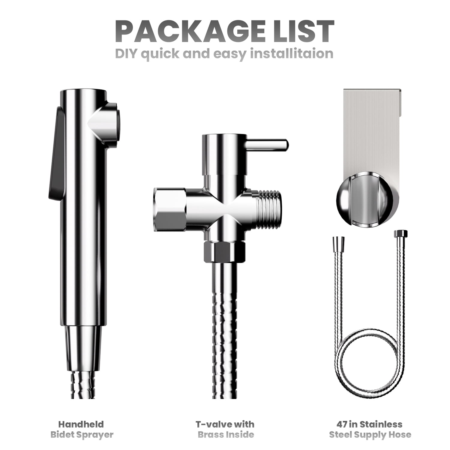 Handheld Bidet Sprayer Kit for Toilet, Heavy Duty Stainless Steel Hose with Dual Mount Holder