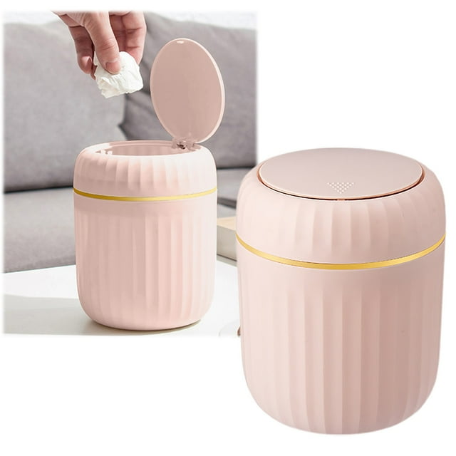 ZTTD Mini Desktop Trash Can, Press-Type Countertop Wastebasket with Lid, Small Plastic Garbage Can for Bathroom Bedroom Living Room Dressing Table(Pink)