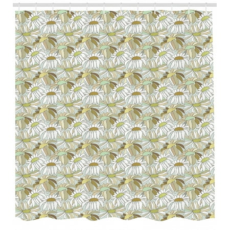 Floral Shower Curtain, Autumn Season Concept Browning Leaves and Chamomiles, Fabric Bathroom Set with Hooks, Coffee Multicolor, by Ambesonne