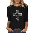 thumbnail image 2 of UVEASISHA Women's Christian Cross T-Shirt 3/4 Sleeve Religious Print Casual Faith Tops loose fit casual tops for dailywear Black XL, 2 of 6