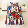 thumbnail image 3 of Manfei Bald Eagle Flag Twin Sheets,Floral Stars Bedding,Red Navy,3 Pieces,1 Fitted Sheet and 1 Pillowcase, 3 of 6