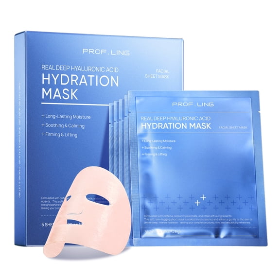 Full-Spectrum Hyaluronic Acid Face Mask 5 Count – Deep Hydrating, Firming & Soothing Sheet Mask for Sensitive Skin, Plumping & Anti-Wrinkle Facial Treatment