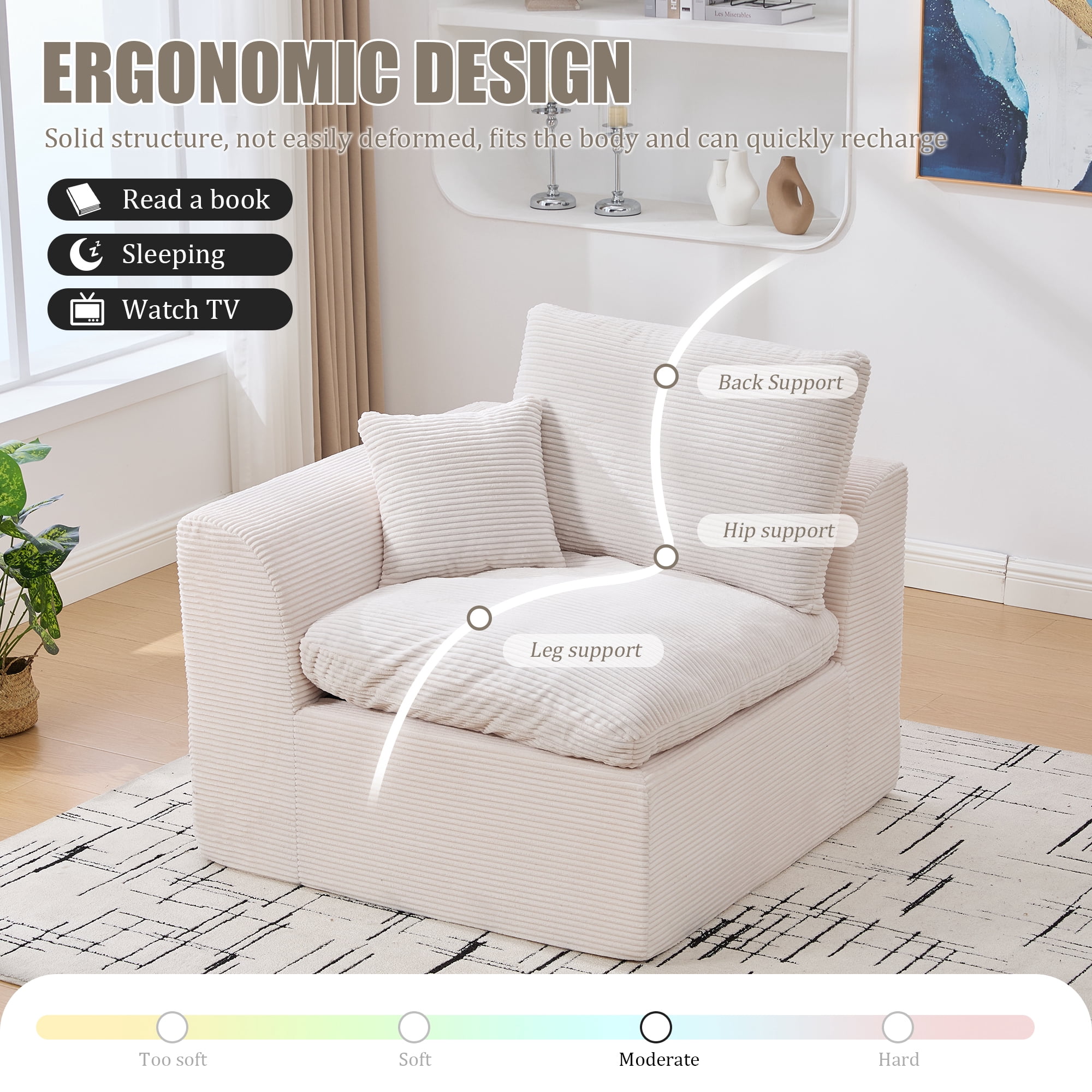 MOONMISS 80.3" Oversized Modular Sofa, Upholstered Corduroy 2 Seat Deep Seat Cloud Couch for Living Room Bedroom, No Assembly Required,Beige