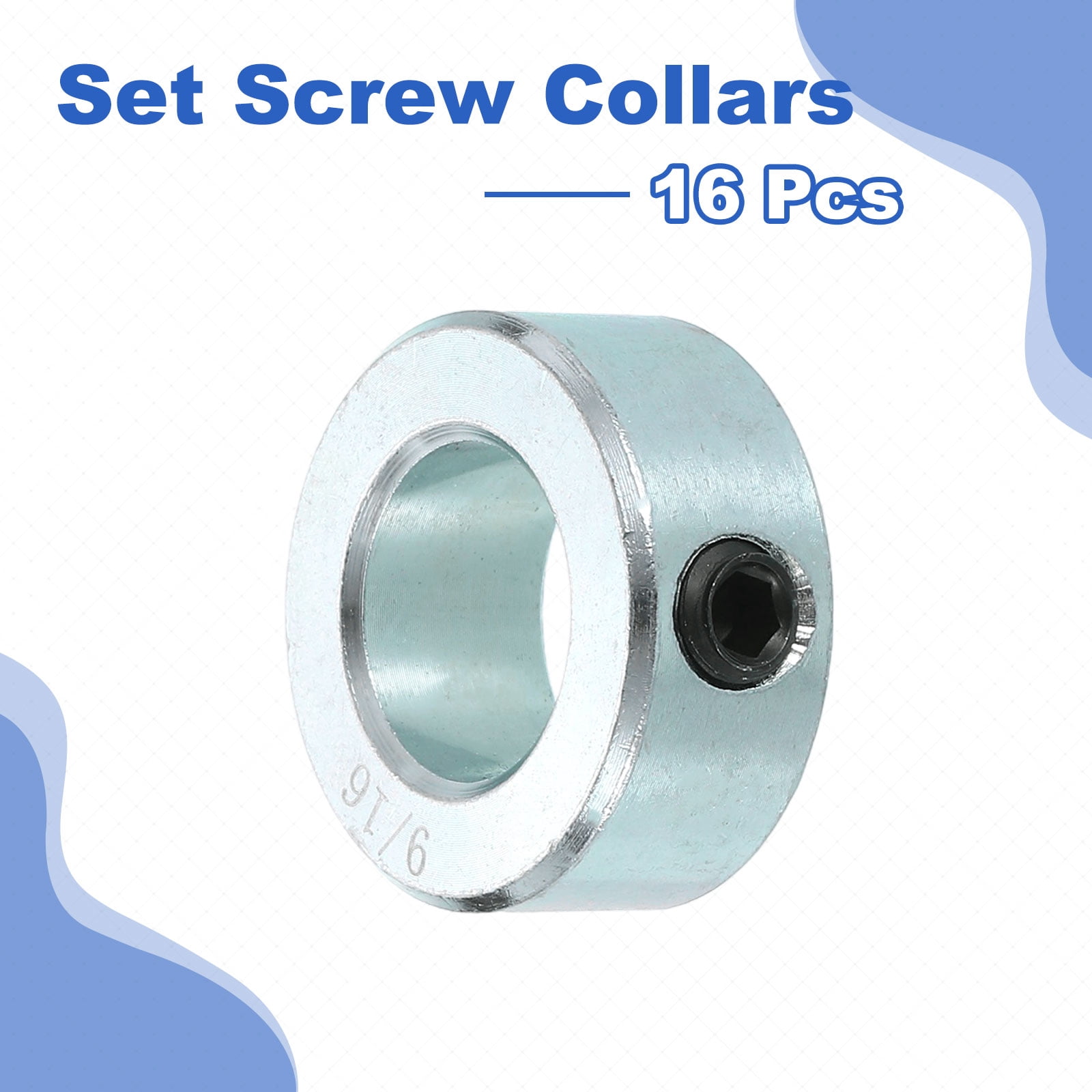16pcs Set Screw Collars 9/16" Bore Carbon Steel Shaft Collars, 1" OD, 7/16" Width Lock Axle Collar Clamp