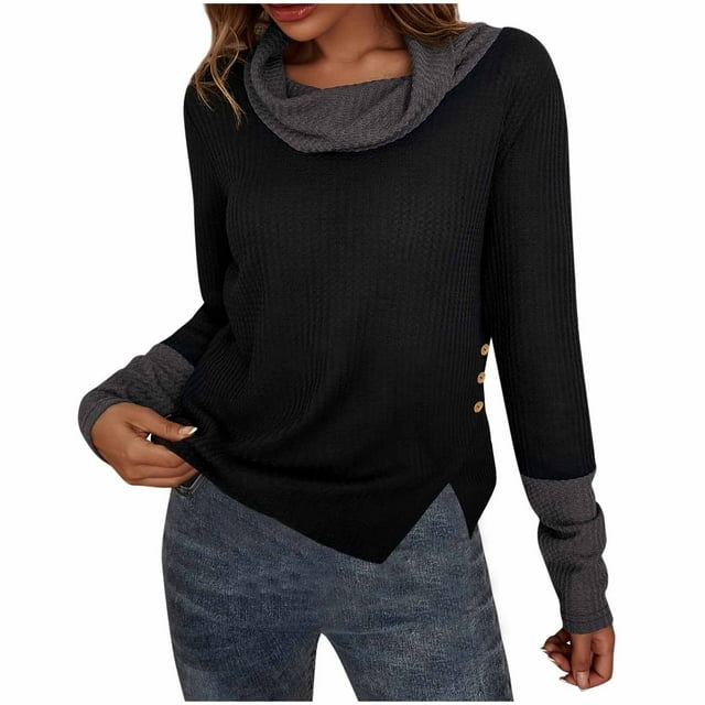cfhntfmh Chandail Col Roulé pour Femmes Mode Automne Manches Longues Tricot Bloc de Couleur Tendance Hiver Chaud