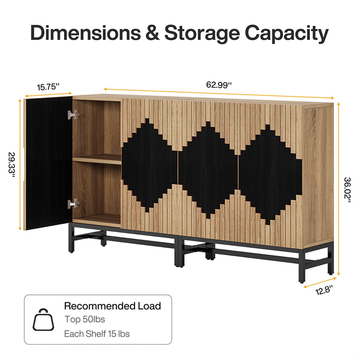 Demi Bonn 63" Sideboard Buffet Storage Cabinet with Doors, Farmhouse Credenza Accent Cabinet for Kitchen Entryway Living Dining Room, Beige