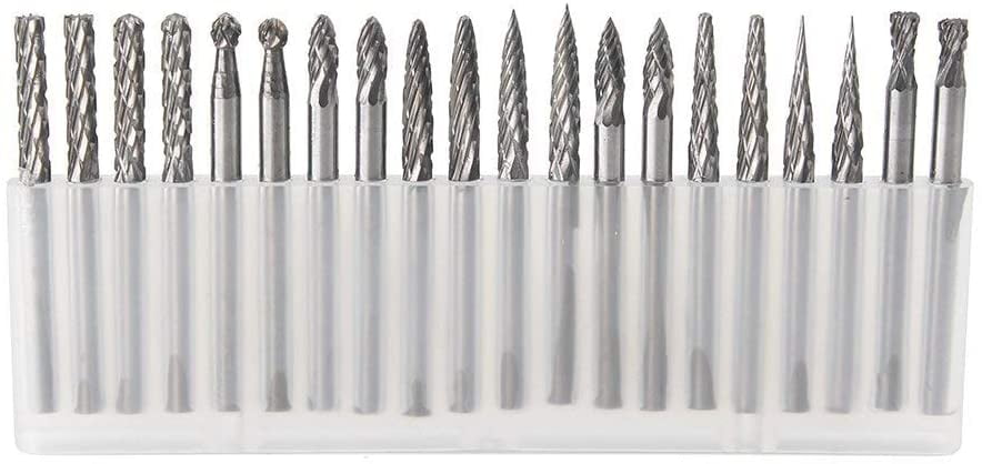 20PCS Tungsten Carbide Rotary Drill Bits Tool Burr Die Grinder Shank Carving Set 