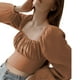 thumbnail image 4 of SAYOO Blusa plegada para mujeres, camiseta cuello cuadrado de manga larga SAYOO moda, 4 of 7