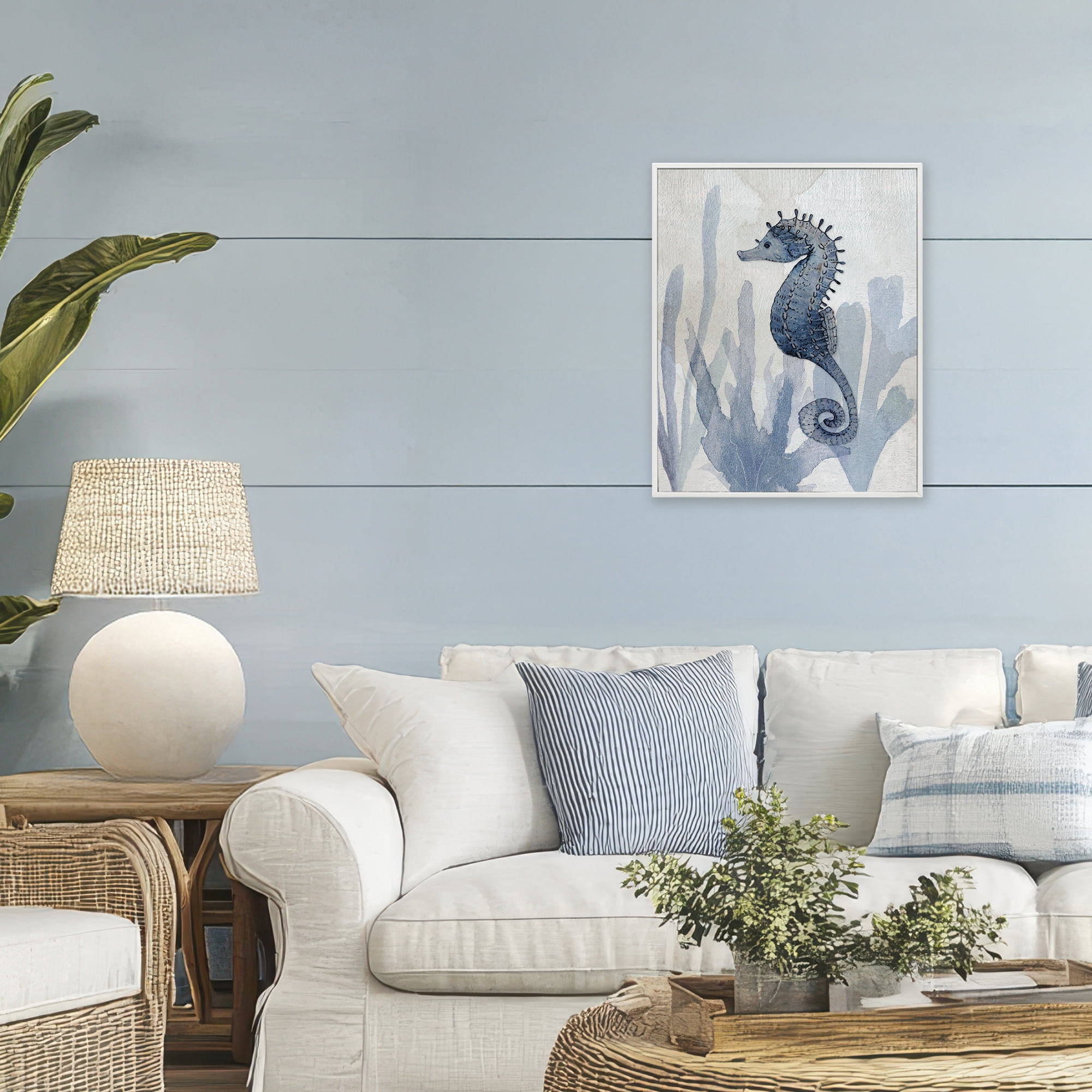 Stupell Industries Organic Seaweed & Seahorse White Framed Giclee Art, design by Susan Jill