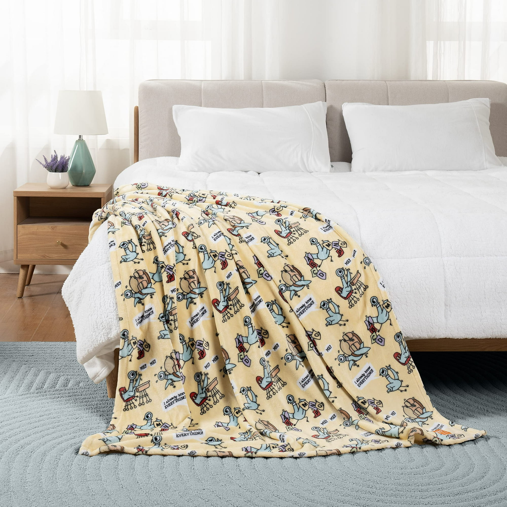 Berkshire Blanket Mo Willems VelvetLoft Luxury Soft Cozy Cute Kids Throw Blanket Gifts for Kids Pigeon School Yellow 50 in x 70 in Official Mo Willems Product Walmart
