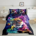 thumbnail image 3 of Watercolor Pug King Size Comforter Set Dog Theme Bedding Set, Navy Blue Purple Down Comforter Cute Animal Bed Set , Glitter Stars Galaxy Quilted Duvet, 3 of 7