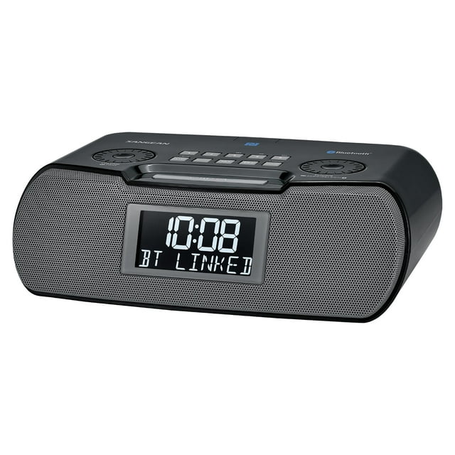 Sangean RCR-20 Radio reloj AM/FM con Bluetooth, entrada auxiliar, carga de teléfono USB, sintonización digital, respaldo de batería, negro