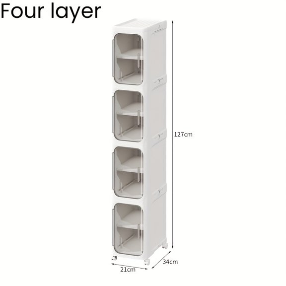 4-Tier Slimline Storage Cabinet with Doors, Collapsible Plastic Organizer with Shelves for Bathroom, Kitchen, Pantry, Small Spaces, Space-Saving Narrow Design