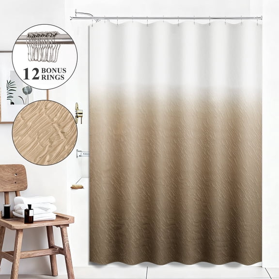 Ileading Brown Ombre Shower Curtain, 3D Geometric Embossed Textured Waves Waterproof Fabric Bathroom Curtains,72"x72"