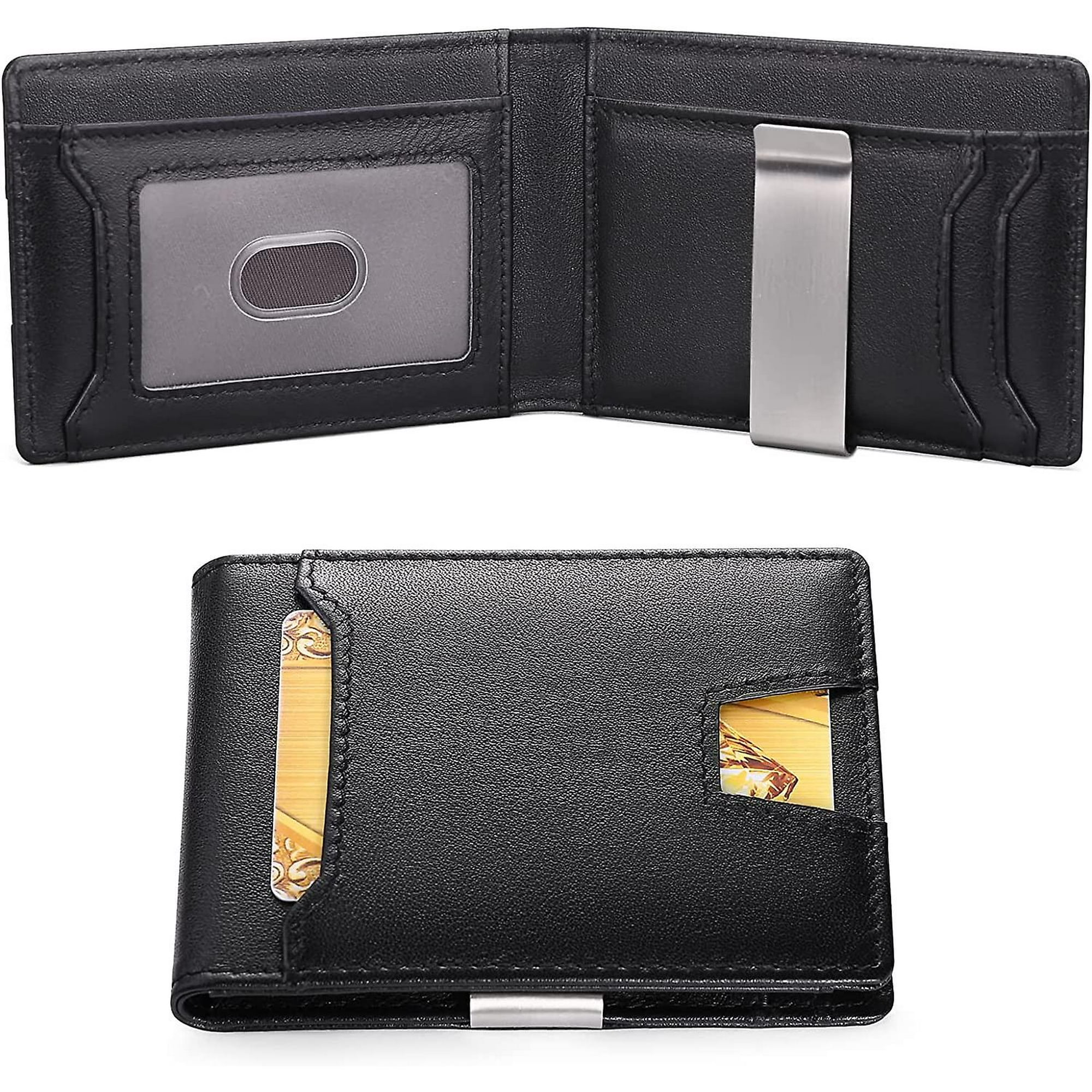 Black Men s Leather Wallet Armored Security Credit Card Holder Slim Coin Purse With Money Clip 1 Piece