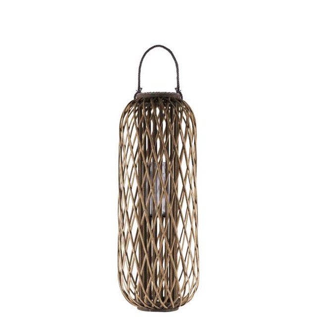 Benjara BM208438 39.25 in. Bamboo Lantern with Lattice Pattern & Braided Rope - Brown